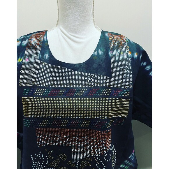Embellished Swarovski Stoned Kaftan Tie & Dye ADIRE Cotton Long Dress - Picture 2 of 8